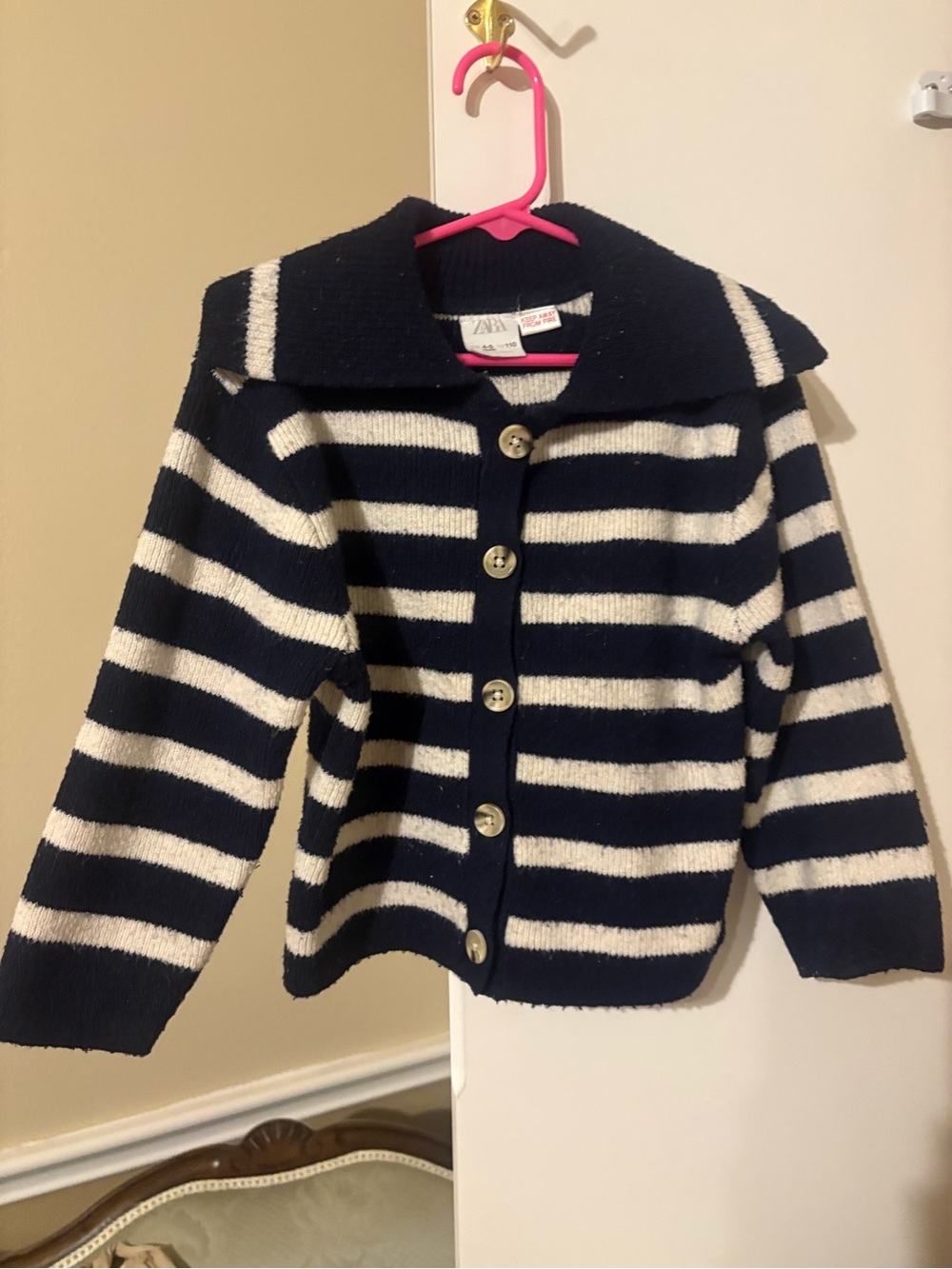 Zara Navy and White Striped Kids Cardigan with Sailor Collar
